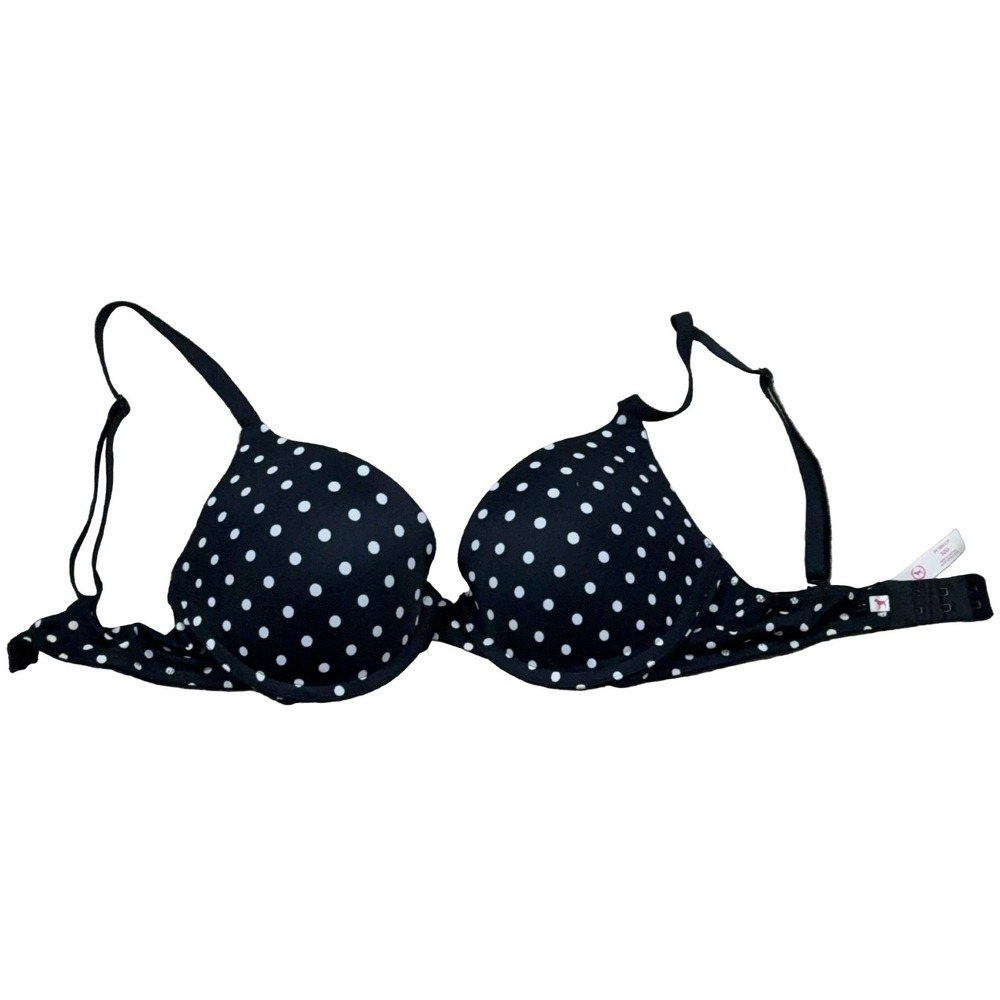 Victoria's Secret PINK Push-Up Bra 32D Black White Polka Dot Underwired